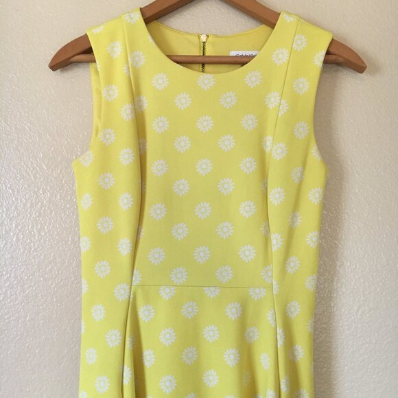 Calvin Klein Yellow Dress 2 White Daisy Flower 50s Inspired Rockabilly - Picture 2 of 6